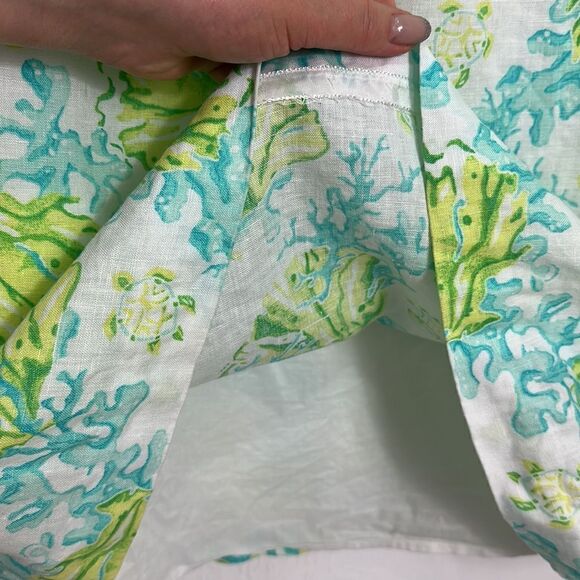 J. Jill Love Linen Ocean Coral Turtle Print Sleeveless V-neck Shift Dress Size M - Picture 8 of 9